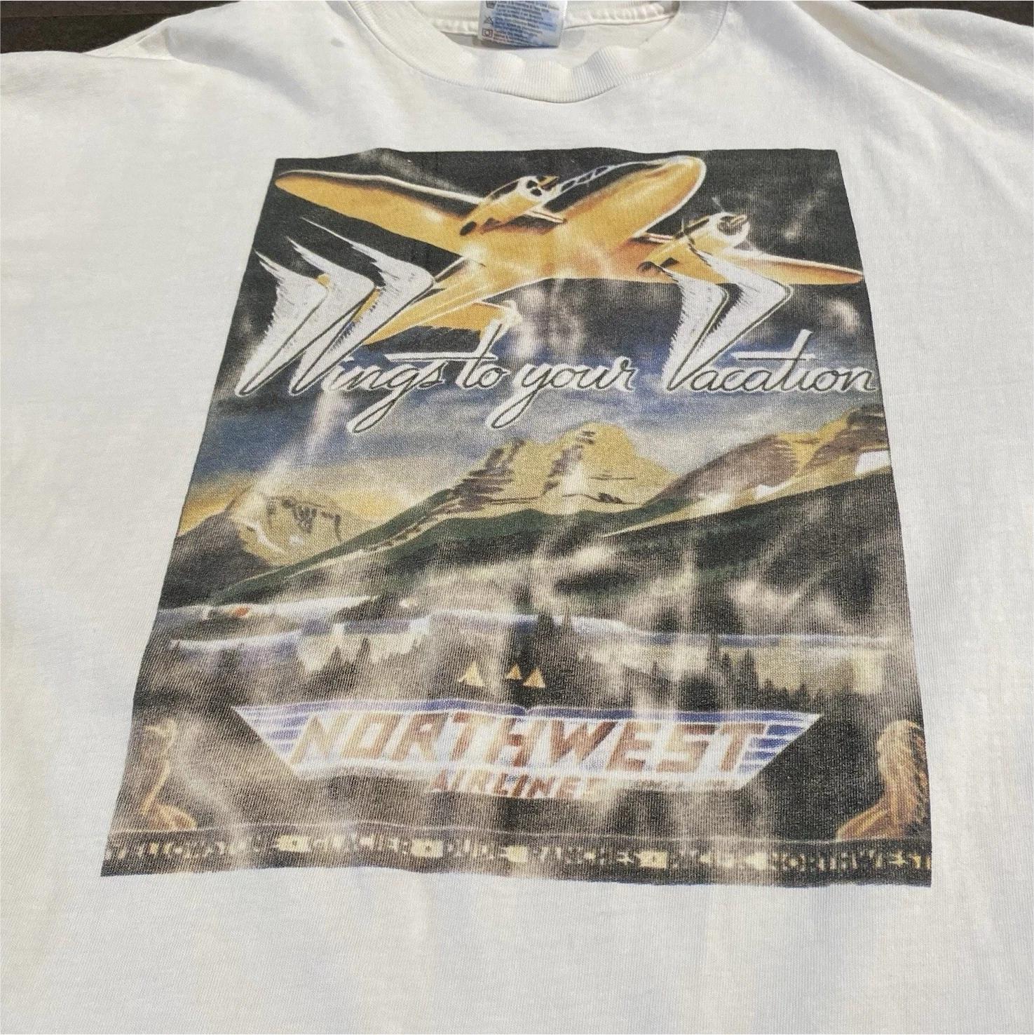 Vintage 90s Northwest Airlines Art T-Shirt L Aviation Airplanes Planes Flying S