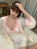 Pajamas sexy temptation women suspender nightgown ice silk spring new long-sleeved loungewear simulation silk nightdress summer