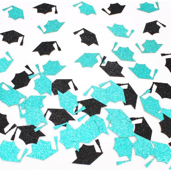 200PC Black Rose Gold Grad Cap Graduation Confetti for Table Glitter Graduation Hat Table Scatter for Class of 2026 Grad Party Decorations