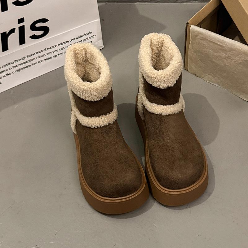 Women's Thick-soled One Foot Stirrup Mid-calf Winter Lightweight Warm Anti Cold Padded Snow Boots Non-slip Wear Casual Sneakers Cotton Boots