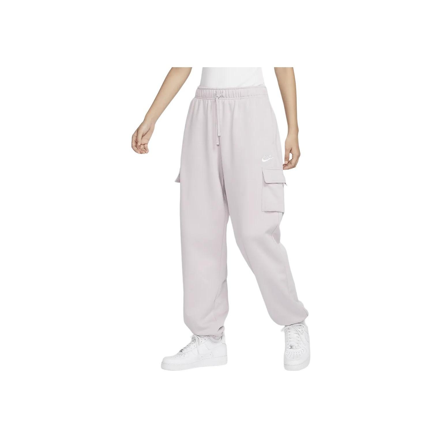 

Nike Sportswear Club Fleece Mid-Waist Oversized Cargo Drawstring Comfortable Warm Knitted Sweatpants Women Bottoms Gray-Purple White DQ5197-019 S