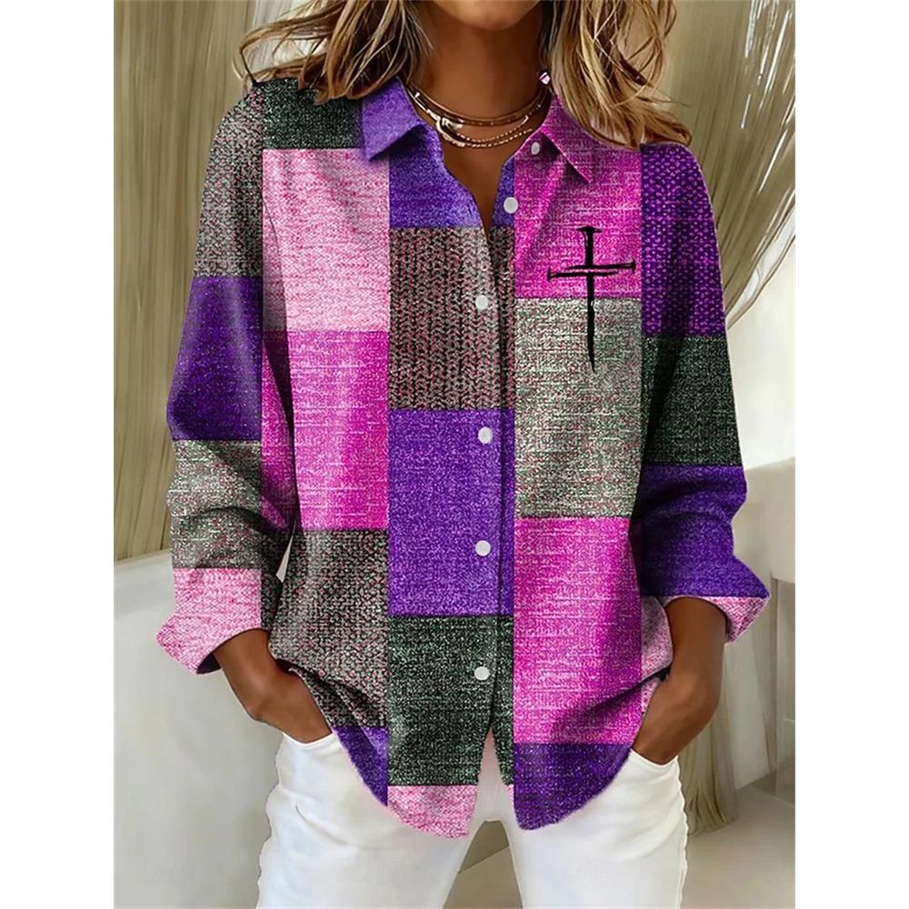 3D Patchwork Color-Printed Fashion Women's Shirt Loose Fit Ladies Blouses Tops New Spring Summer Casual Long-Sleeve Shirt