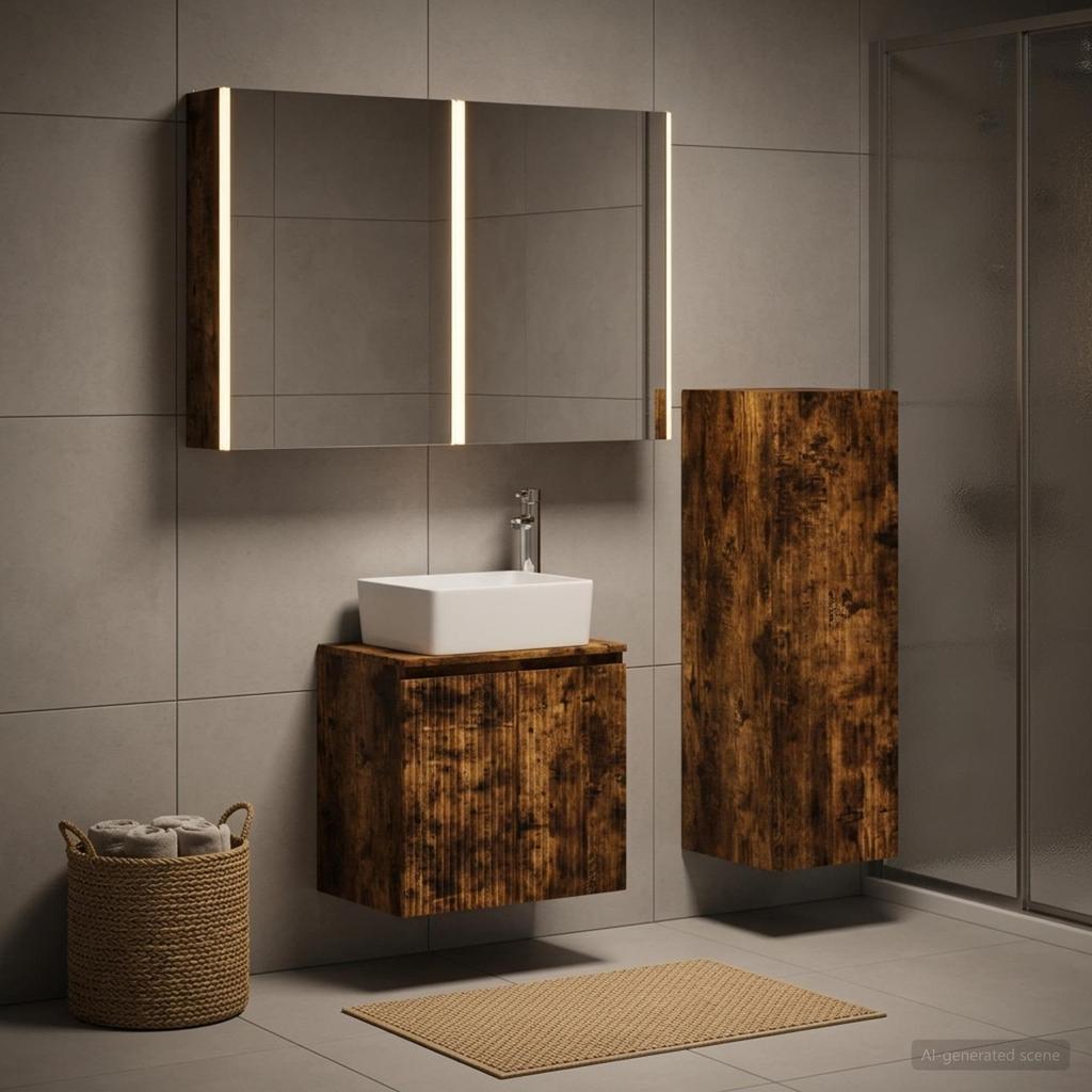 Bathroom Furniture Set 4 pcs Smoked Oak
