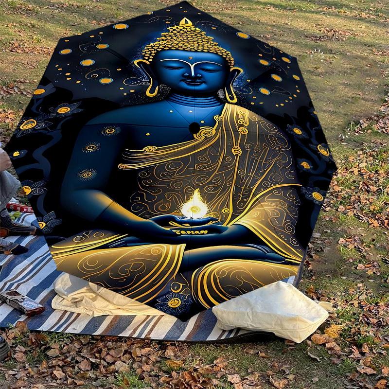1PC Buddha Lotus Automatic Open/Close Umbrella with Windproof, 8-Rib Sturdy Canopy, Durable Ribs, Fashionable Design, Outdoor Accessory, Fun Prin, Hol