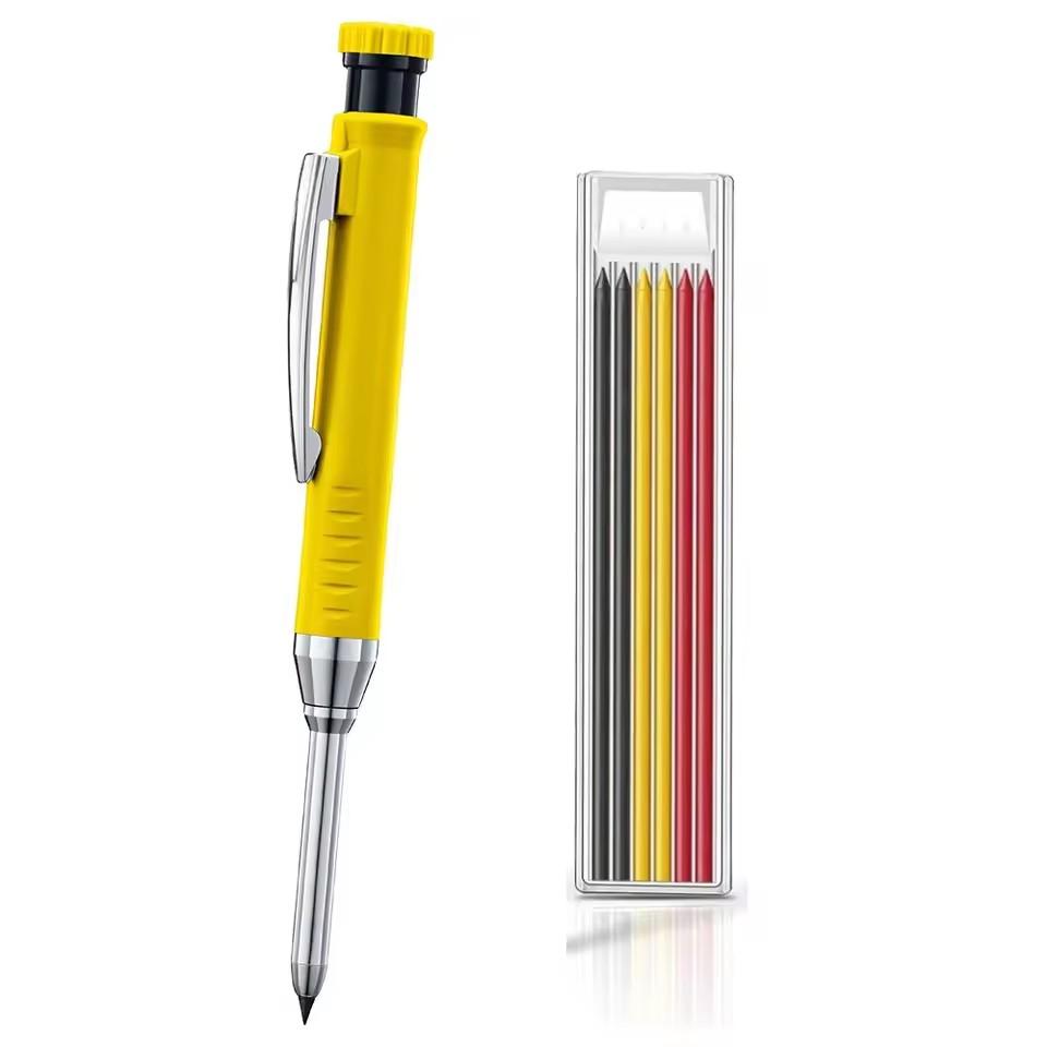 2.8mm Mechanical Pencil Built-in Sharpener Deep Hole Marking Solid Carpenter Pencil Metal Long Head Woodworking Deep-hole Marker