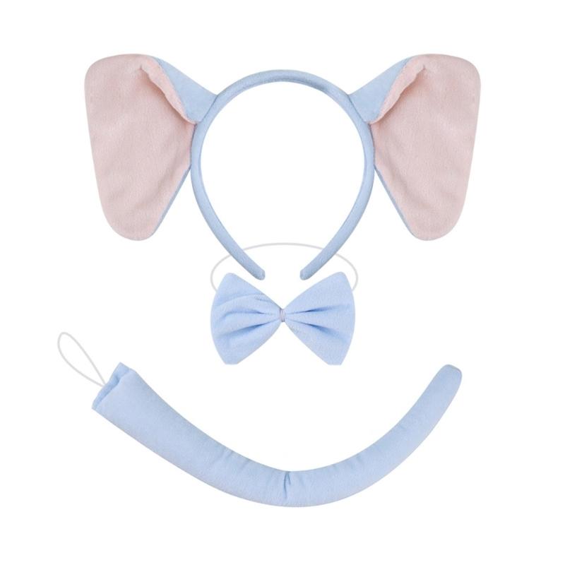 1/3/4 Delar Elefant Kostym Set Elefantöron Hårband Svans Fluga Tutu för Halloween Utklädnad Djur Cosplay Kostym
