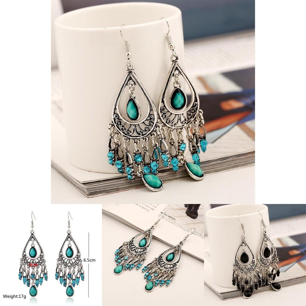 Bohemian Geometric Earrings With Glittering Stones For Ladies