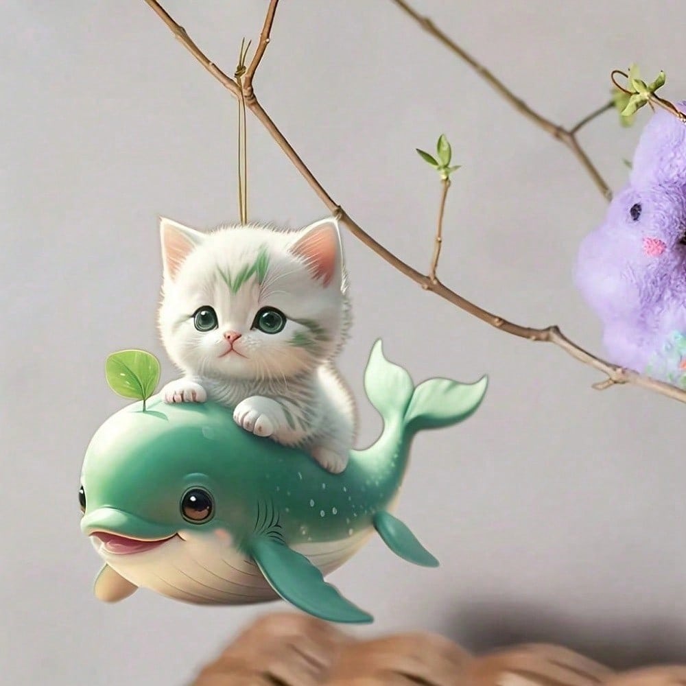 

1 2D Flat Acrylic Cat & Dolphin Pendant, Animal Charm for Car Mirror, Keychain & Backpack, for Cat Lovers