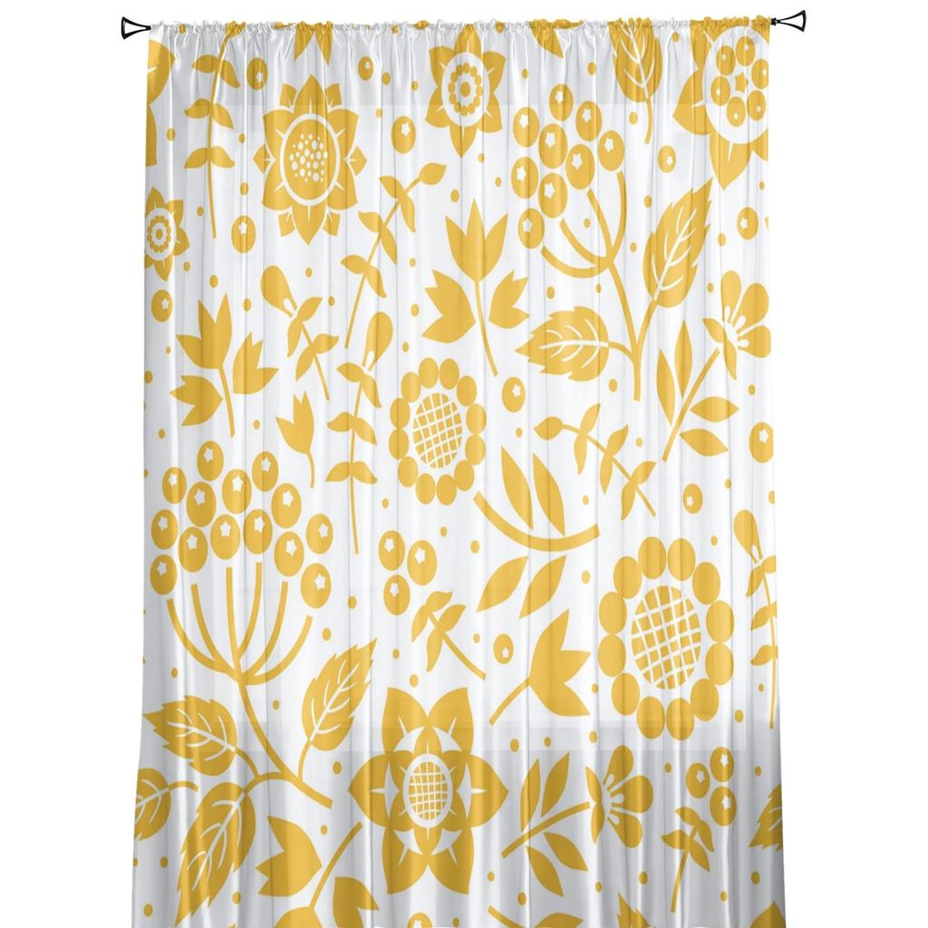 Yellow Branch Plant Flower Tulle Curtains for Bedroom Modern Voile Curtains Home Decoration Window Curtains