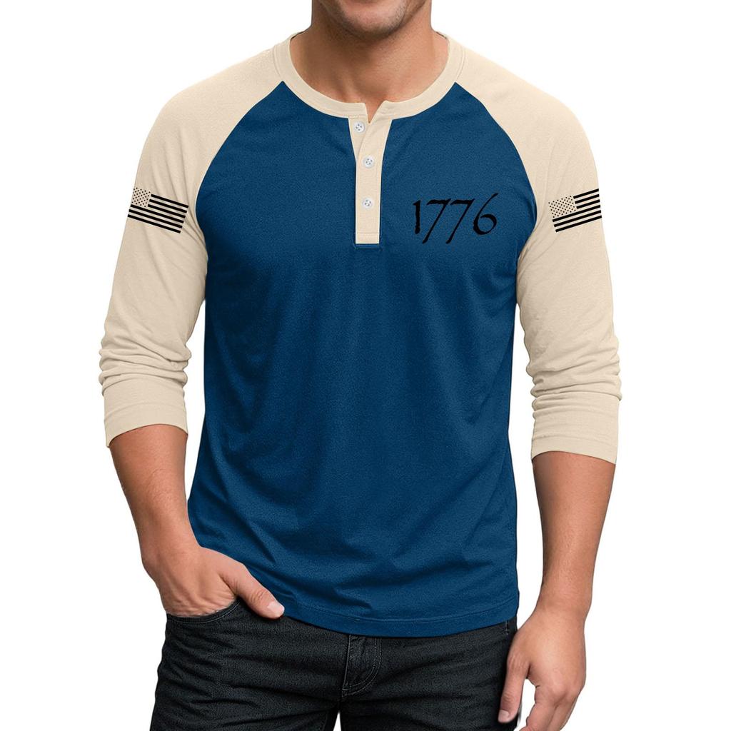 Herren-Raglan-Top mit 3/4-Ärmeln und kontrastfarbener Knopfleiste