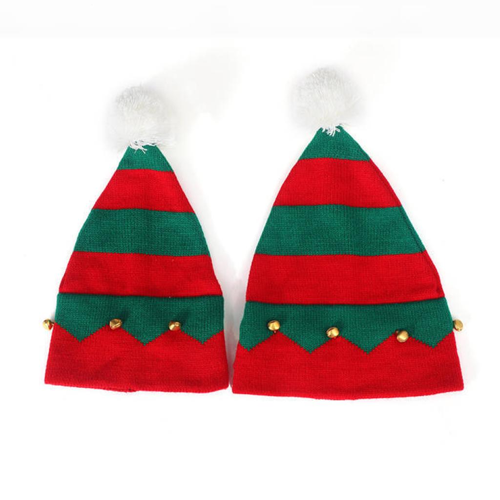 Plush Pom Christmas Santa Hats Striped Holiday Hat for Christmas Party Supplies Christmas Party Decoration