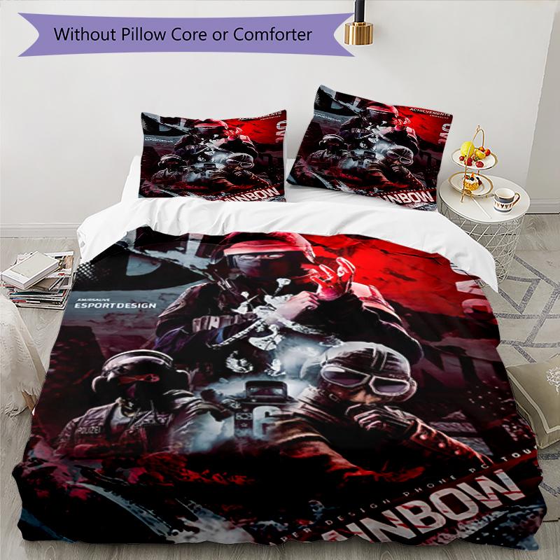 3pcs Rainbow Six Siege Bedding Set Duvet Cover Closure Includes 1 Duvet Cover & 2 Pillowcases, Soft and Comfortable for All Seasons.