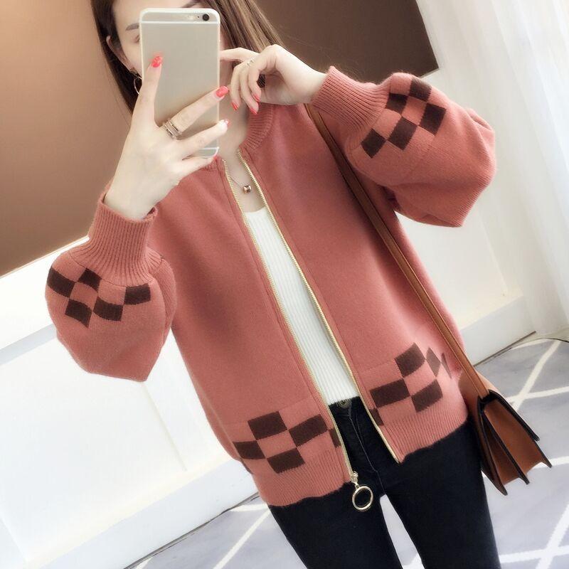 

Autumn and Winter Women s Round Neck with Zipper Outside Knitted Cardigan Loose and Fashionable Sweater Jacket 3XL brick червоний колір