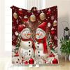 Contemporary Flannel Christmas Snowman Throw Blanket - Soft and Warm, Machine Washable, Digital Print Cartoon Theme, Multipurpos