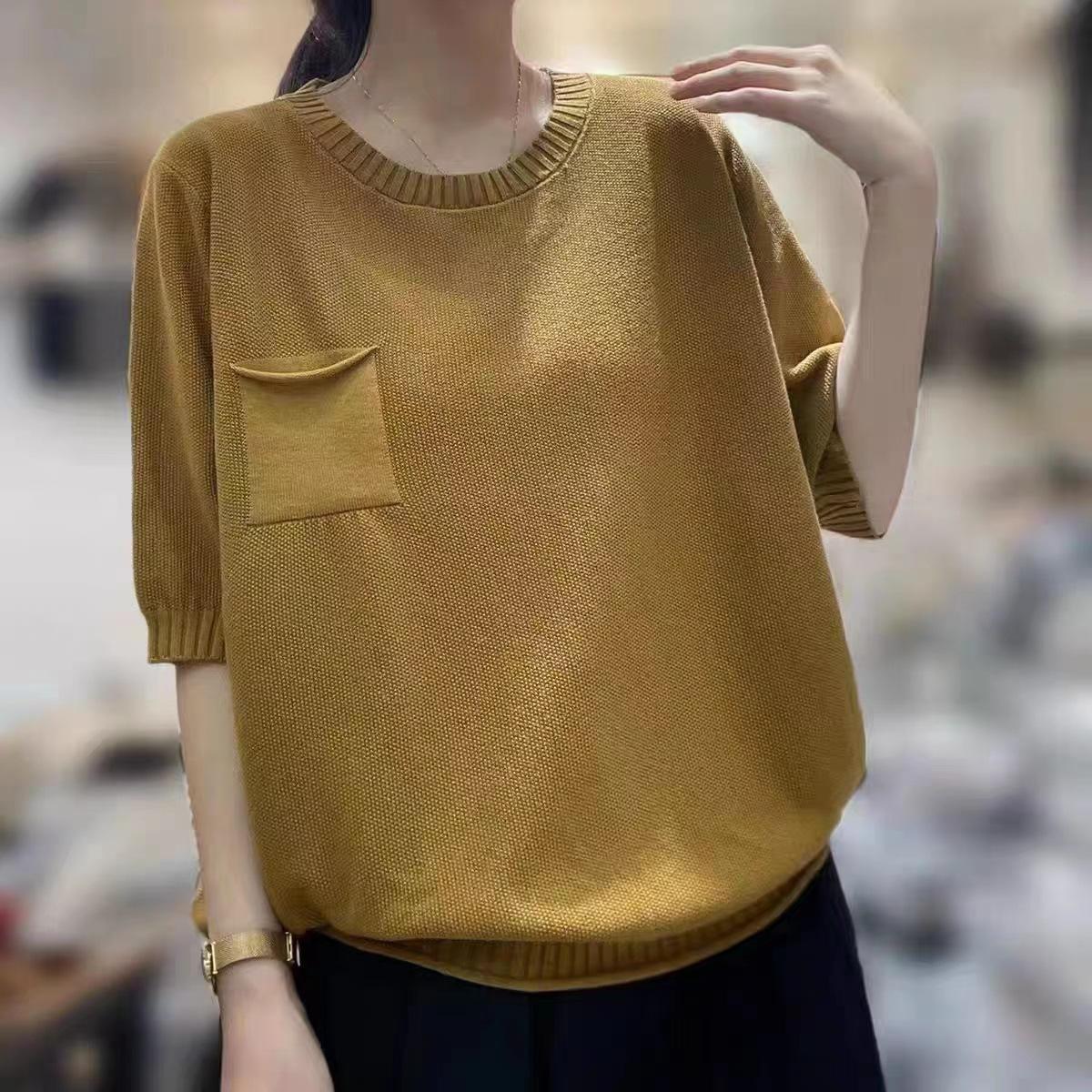 

Summer New Cotton Knitted Short-sleeved Women s Crew Neck Fashion Top Loose and Versatile, Comfortable and Breathable Half-sleeves M