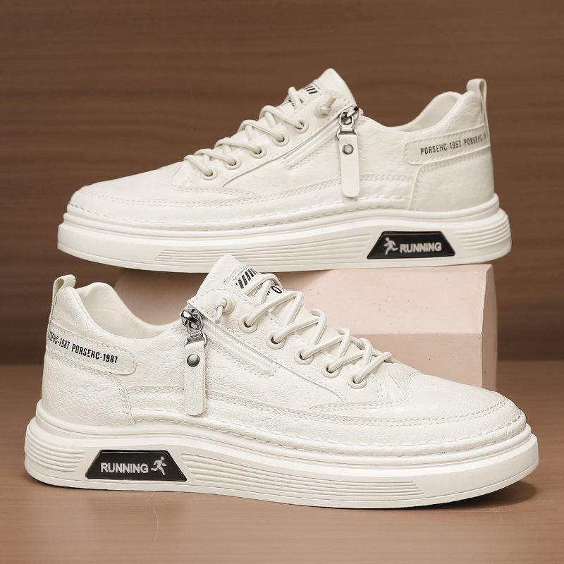 Autumn men's shoes leather board shoes men's casual trendy shoes young and young students little white shoes side zipper
