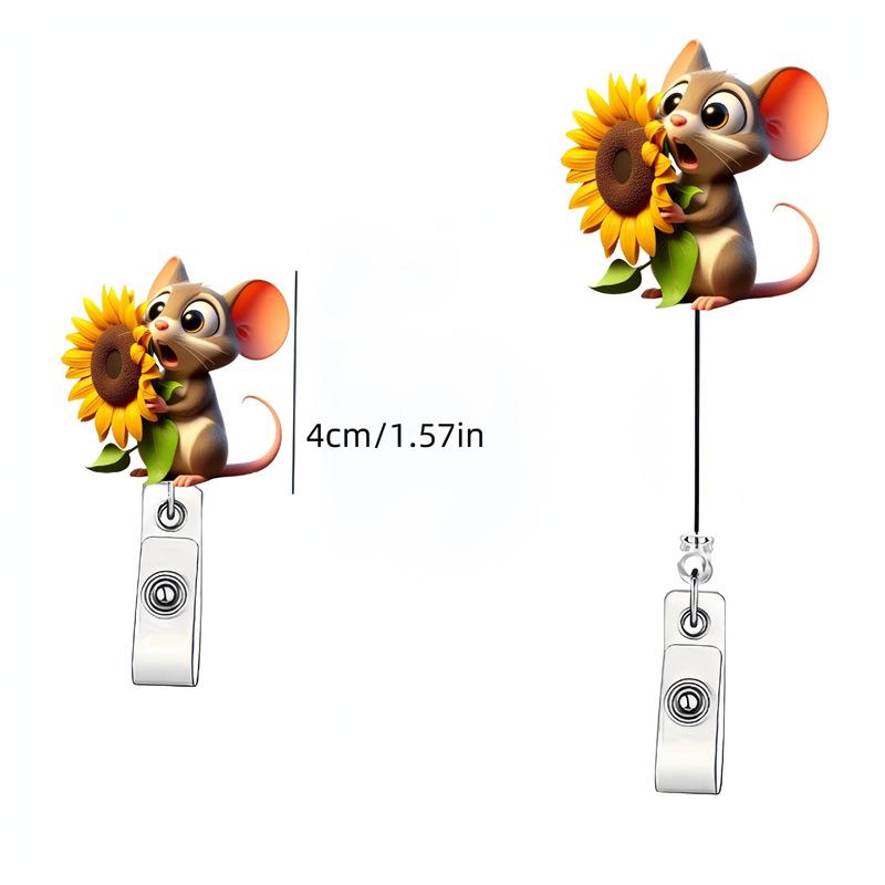

Акриловый значок-клипса для мыши с подсолнухом: Выдвижной держатель для ID-карты с легко вытягивающейся пряжкой Standard