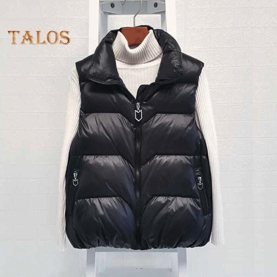 Women Winter Zip-up Vest Coat Thickened Padded Stand Collar Neck Protection Sleeveless Outerwear with Zipper Pockets Solid Color Keep Warm Waistcoat