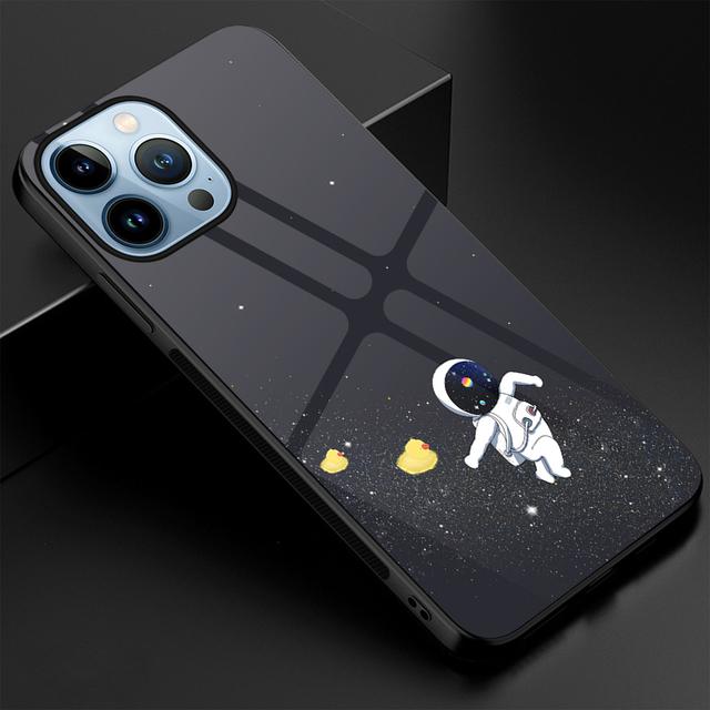 

Чехол из закаленного стекла с цветами астронавта для Iphone 13 14 12 Pro Max Mini Xs Xr X, чехол для Iphone 7 8 6s Plus Se 2022 11 Carcasa For iPhone 13 Pro