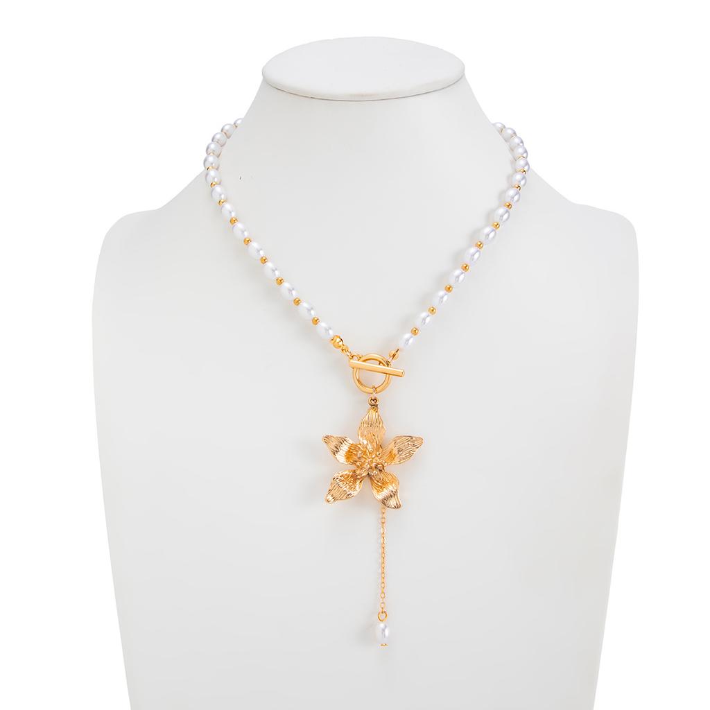 Imitation Pearl Choker Necklace Women Flower Pendant Aesthetics Jewelry Gift
