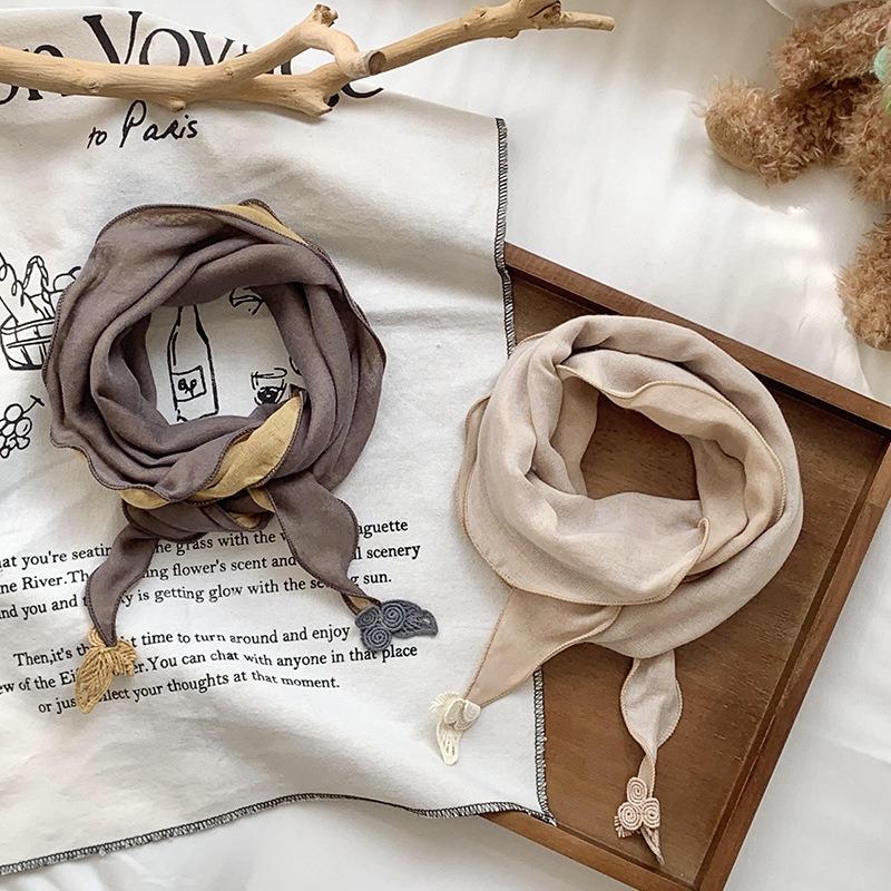 Silk scarf neck small square scarf new silk scarf women's retro pendant silk scarf two-color literary decoration versatile scarf shawl