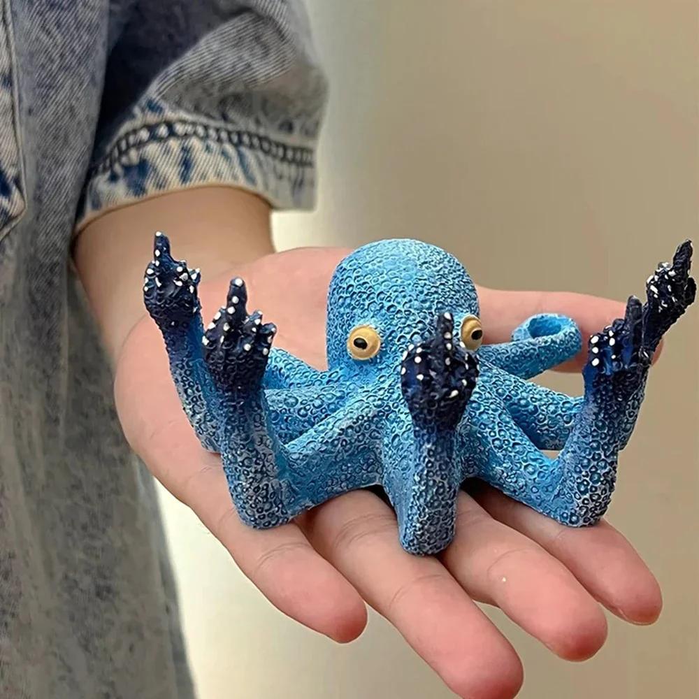 New Vertical Middle Fingered Octopus Storage Stand Night Glow Home Decoration Ornament Ring Necklace Storage Jewelry Resin Craft