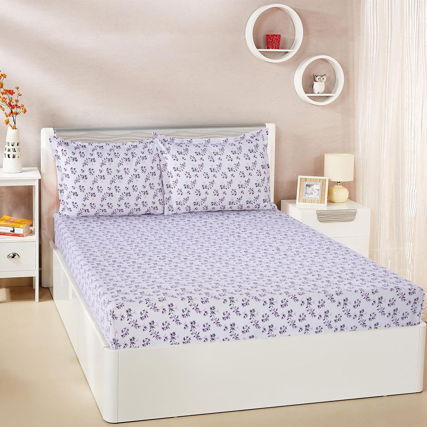 

Хлопковая простыня кинг-сайз, 180 ТС, с цветочным рисунком (фиолетовый)