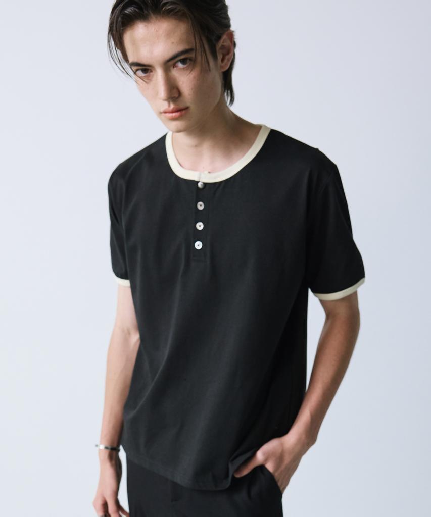 SSY Henley Neck Concho Ringer Tee Black