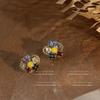 Vintage Trendy Glass Colorful Crystal Material Flower Stud Earrings Women Simple Unique Popular Wedding Banquet Jewelry Gifts