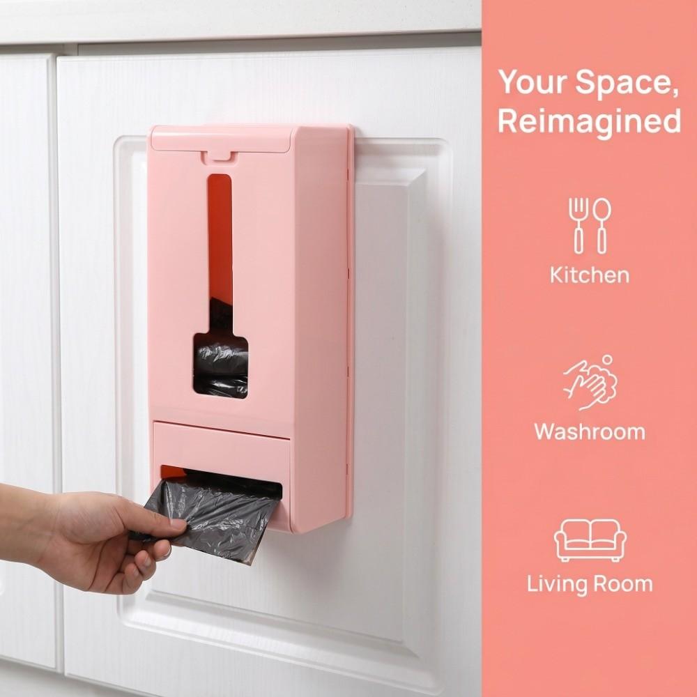 Wall Mounted Plastic Bag Dispenser Pink Trash Bag Organizer  Kitchen Bathroom Washroom