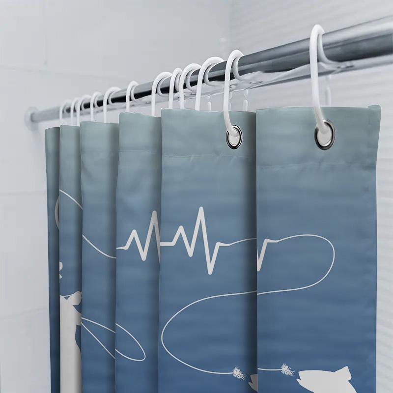 Blue Heartbeat Shower Curtain Silhouette Water Sports Girl Decoration For Bathroom Window Privacy Waterproof Fabric Backdrop