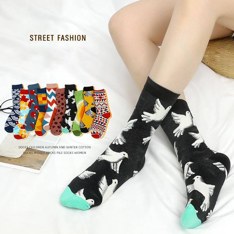 5 Pairs Graffiti Socks Women Cotton Cute Socks Food Animal Designs Omelette Burger Colorful Casual Funny Socks