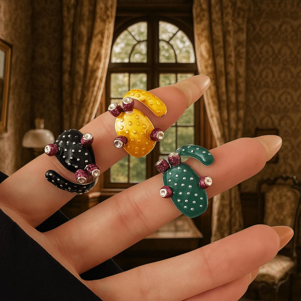 Dripping Oil Painting Ring Korean Style Enamel Ring Cute Cactus Drip Oil Ring  Gift