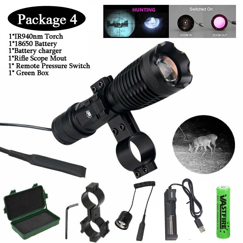 VASTFIRE Zoomable 10w LED Infrared 940nm IR LED Night Vision Infrared Radiation Focus Flashlight Tactical Hunting Torch