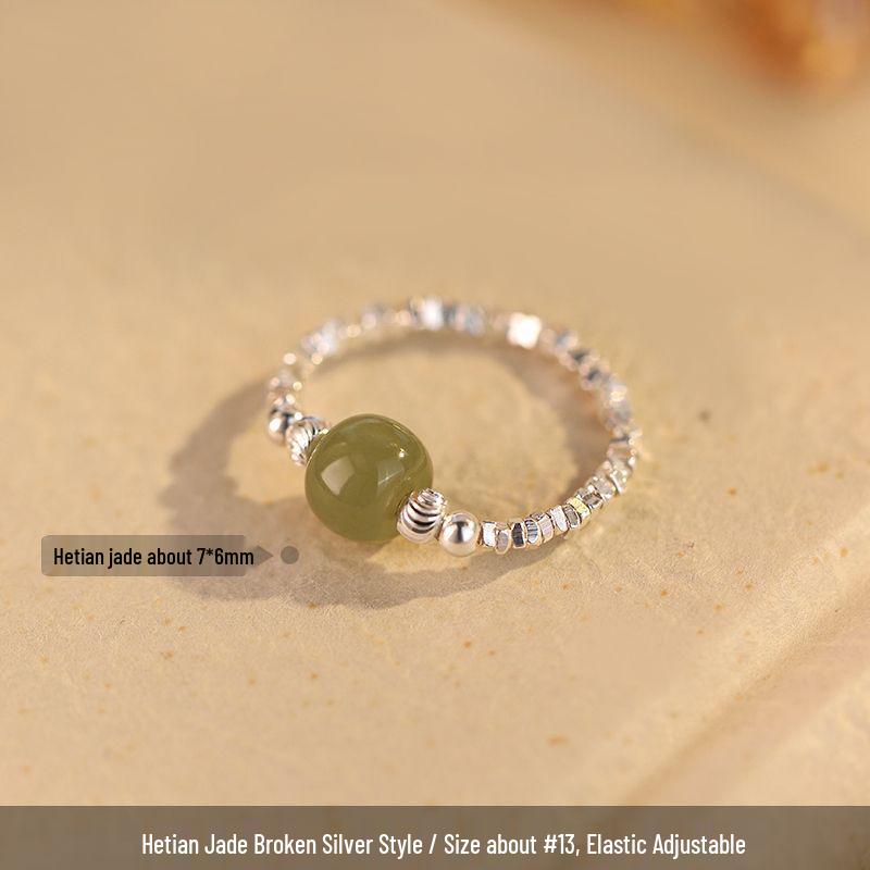 

Elegant Women s Hetian Jade & Pearl Index Finger Ring 925 Sterling Silver