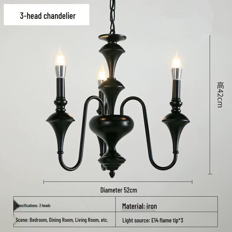 French Retro Mid-Century Black Chandeliers for Bedroom, Living Room, or Restaurant