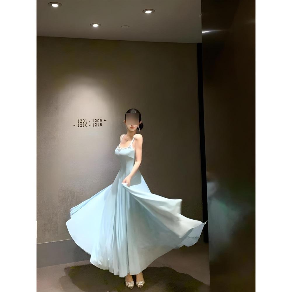 

Платье-комбинация из сетки с цепочкой из хрустальных бриллиантов, женское летнее новое милое платье с темпераментом, подчеркивающее талию и стройнящее XL- (recommended 110-60kg)