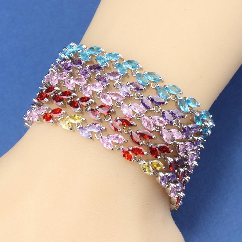 10-Colors Zircon Wedding Party Fine Jewelry Accessories Charm Chain Link Leaf Bracelet Girls For Women