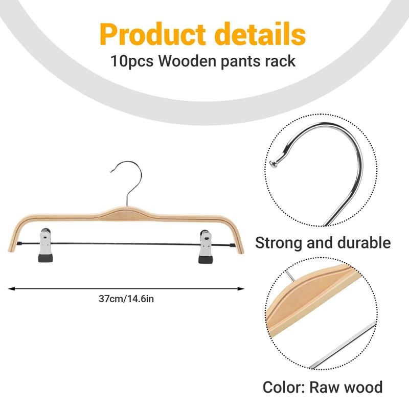 10 Pack Solid Finish Wooden Trousers/Skirt Hangers With Anti-Rust Clips Coat Clothes Hangers