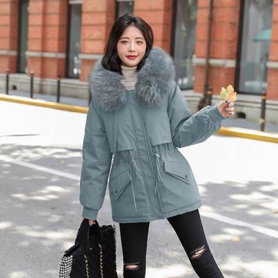 Yousheng Women Padded Jacket Thickened Plush Lined Coat with Drawstring Waist Winter Warm Puffer Jacket with Faux Fur Hood for Work Streetwear