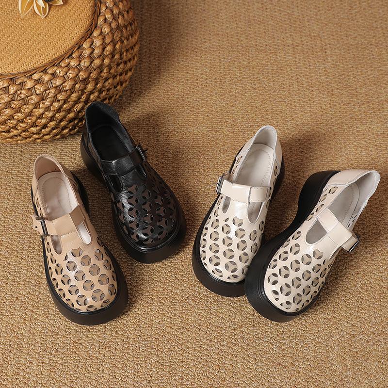 Fashion GKTINOO 2025 New Round Toe Summer Genuine Leather Sandals Platform Shoes Height Increasingd Sandals Fashion Hollow Women Shoes