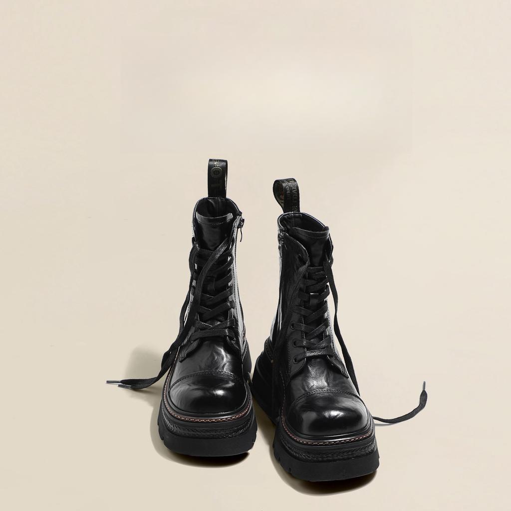 Soft leather version~ Super cool heightening 7cm thick-soled Martin boots for women's 2024 autumn models, polished and washed locomotive 