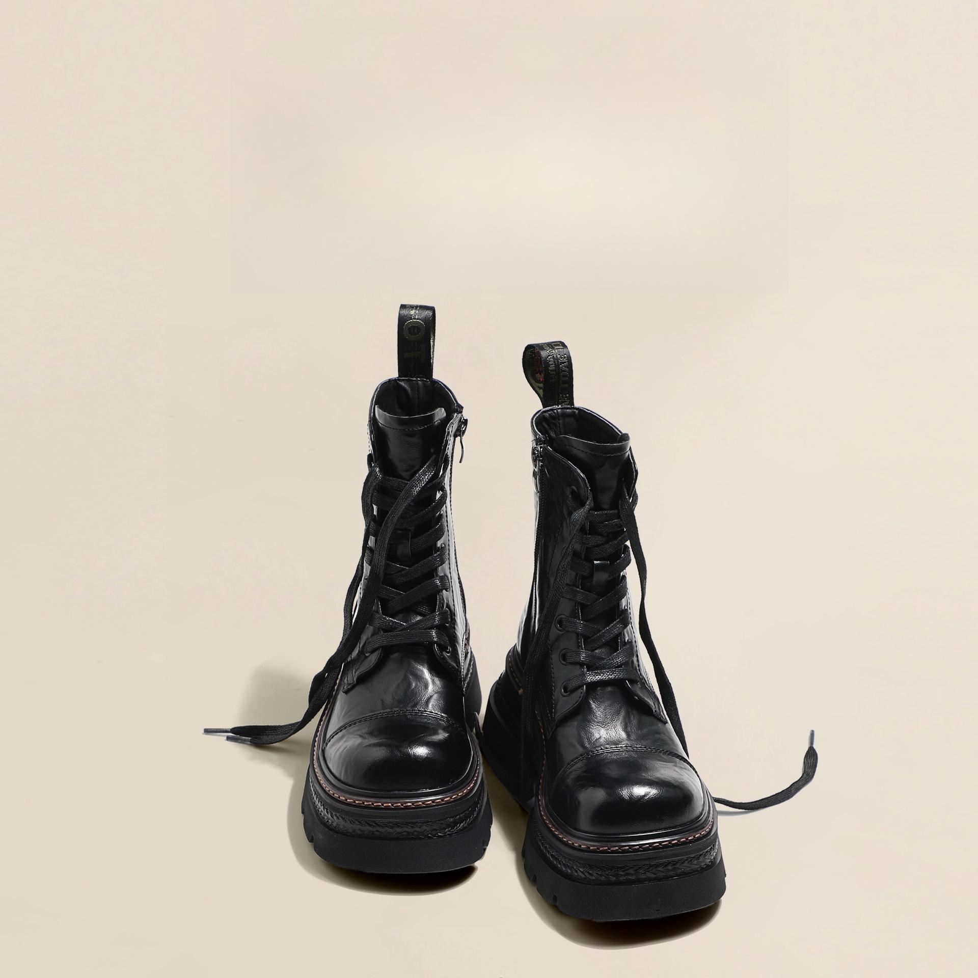 

Soft leather version~ Super cool heightening 7cm thick-soled Martin boots for women s 2025 autumn models, polished and washed locomotive handsome sho 35 чёрный