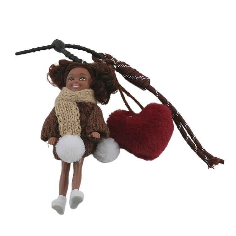Colorful Curly Hair Doll Charm Keychain Braided Rope Heart Pendant Keyring Trendy Key Decoration for Fashion Lovers