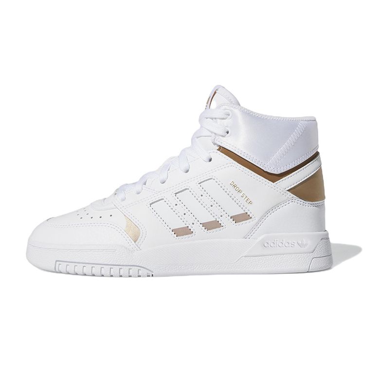 Adidas Originals Drop Step Leather Comfortable Durable High-Top Skate Shoes Kids Sneakers White EF7155