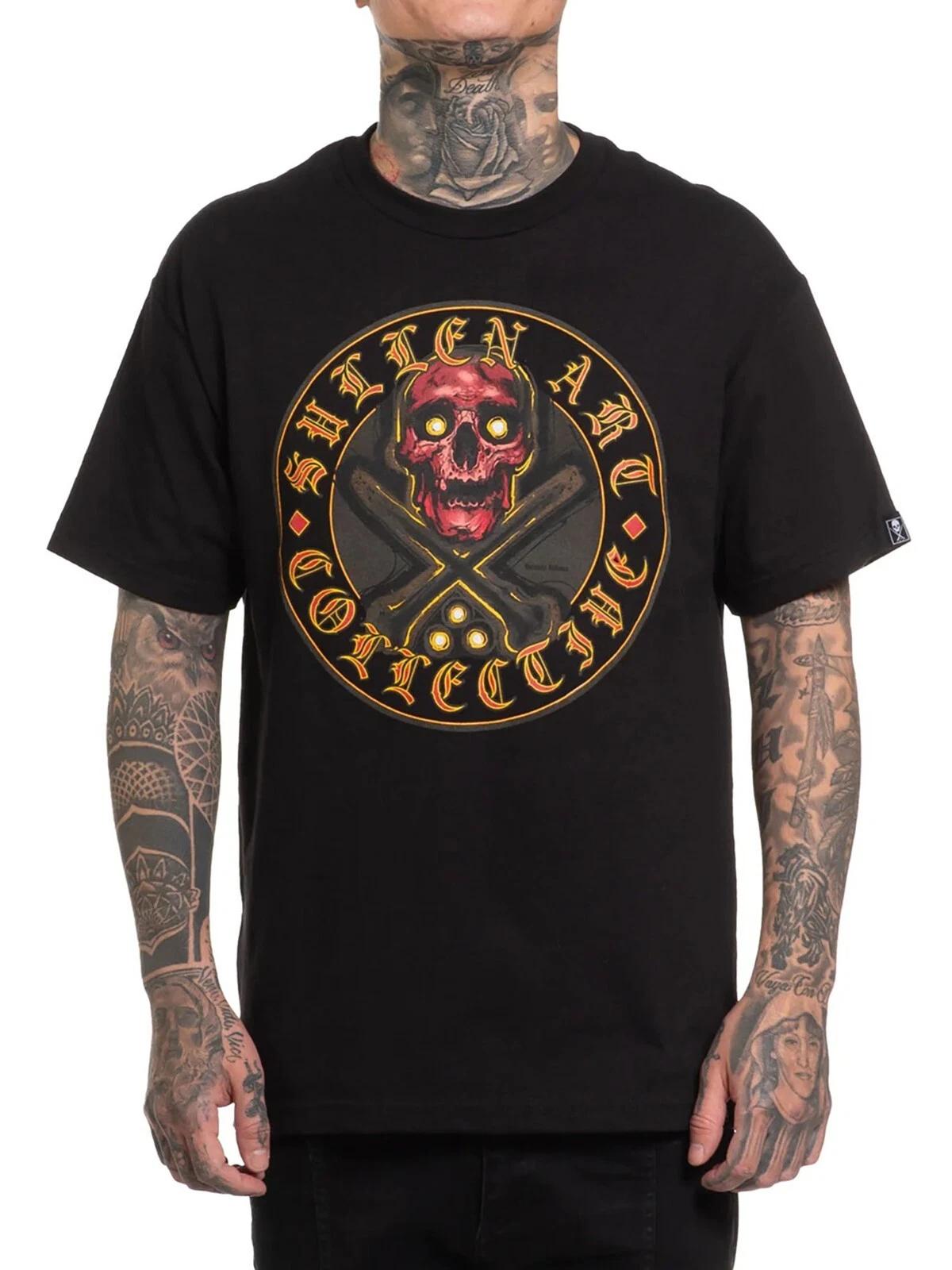 Sullen Men s Red Skull Badge Short Sleeve Standard T-shirt Tattoo Art Logo Tee XL