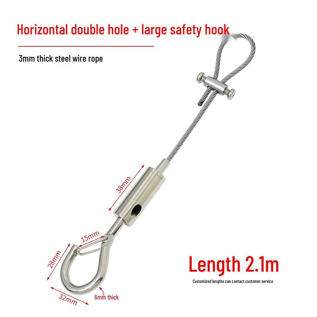 Adjustable 304 Stainless Steel Wire Rope with Double-Head Safety Hook and Spring Clip