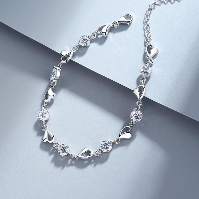 2pcs/set 925 Silver Heart Bracelet Necklace Jewelry Set for Women Korean Adjustable Charm Bracelet Luxury Party Jewelry