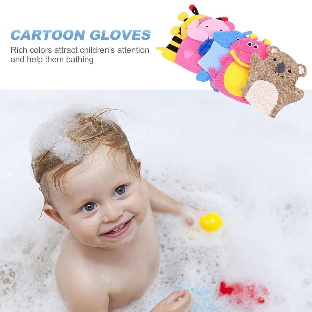 Kids Bath Mitts, 5 Pcs Cute Animal Washcloths Gloves, Bath Sponge Body Washcloth Mitt for Boys Girls Children Hand Bathing Shower