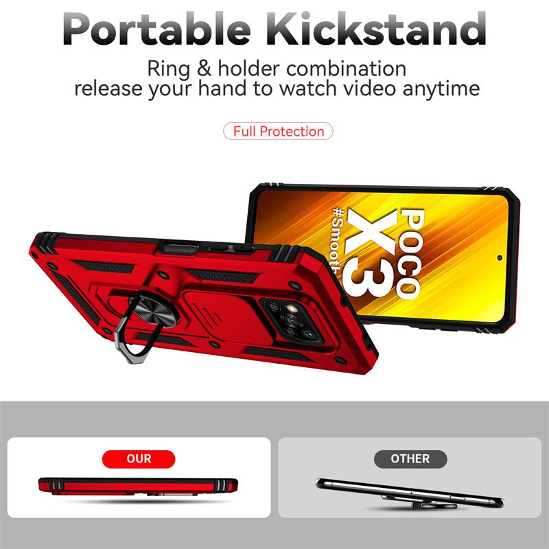 For Xiaomi Poco X3 Pro Case Magnetic Ring Holder Armor Case For Poko Poxo Pocco Little X 3 NFC X3Pro Slide Camera Protect Cover